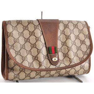 Authentic Gucci GG Supreme Ophidia Sherry Line Clutch Bag Wallet Web Canvas Tan